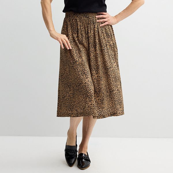 Women's Croft & Barrow® Elastic Waist Midi Skirt - Tan Classy Animal (X SMALL)