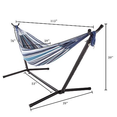 Pure Garden Striped Hammock & Stand 2-piece Set