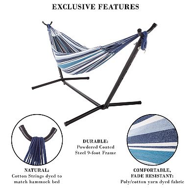 Pure Garden Striped Hammock & Stand 2-piece Set