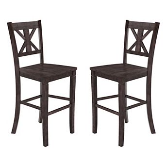 Merrick Lane Imelda Set of Two Solid Wood Modern Farmhouse Dining Stool