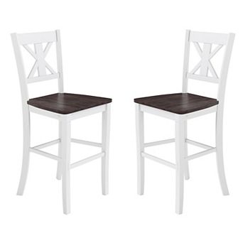 Merrick Lane Imelda Set of Two Solid Wood Modern Farmhouse Dining Stool