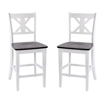 Merrick Lane Imelda Set of Two Solid Wood Modern Farmhouse Dining Stool