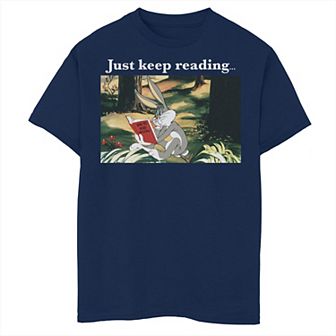 Boys 8-20 & Husky Looney Tunes Bugs Bunny Just Keep Reading Meme Graphic Tee