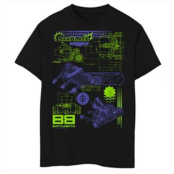 Boys 8-20 Battlebots Saw Blaze Schematics Neon Poster Graphic Tee