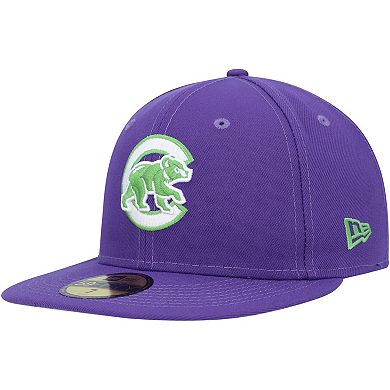 Men's New Era Purple Chicago Cubs Lime Side Patch 59FIFTY Fitted Hat