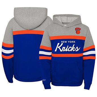Youth Mitchell & Ness Heather Gray/Blue New York Knicks Hardwood Classics Head Coach Pullover Hoodie