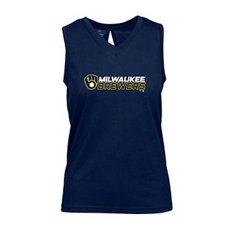 Women's Levelwear Navy Milwaukee Brewers Paisley Chase V-Neck Tank Top