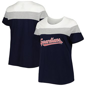 Women's White/Navy Cleveland Guardians Plus Size Colorblock T-Shirt