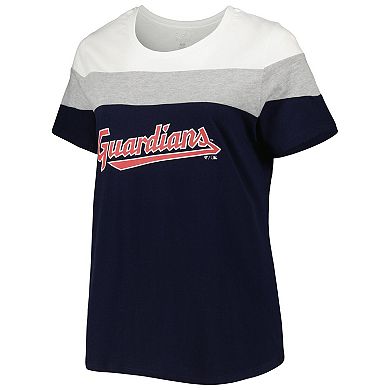 Women's Navy/Heather Gray Cleveland Guardians Plus Size Colorblock T-Shirt