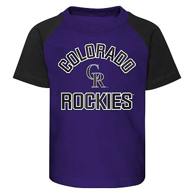 Infant Purple/Heather Gray Colorado Rockies Ground Out Baller Raglan T-Shirt and Shorts Set