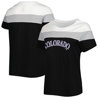 Women's White/Black Colorado Rockies Plus Size Colorblock T-Shirt
