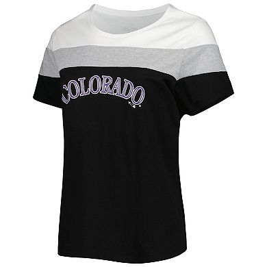 Women's White/Black Colorado Rockies Plus Size Colorblock T-Shirt