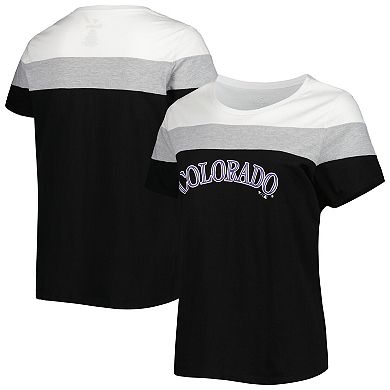 Women's White/Black Colorado Rockies Plus Size Colorblock T-Shirt