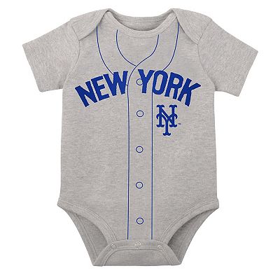 Infant White/Heather Gray New York Mets Two-Pack Little Slugger Bodysuit Set