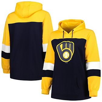 Women's Navy Milwaukee Brewers Plus Size Colorblock Pullover Hoodie