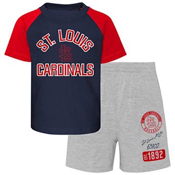 Toddler Navy/Heather Gray St. Louis Cardinals Two-Piece Groundout Baller Raglan T-Shirt & Shorts Set