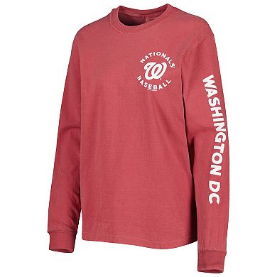 Women's Soft as a Grape Red Washington Nationals Team Pigment Dye Long Sleeve T-Shirt