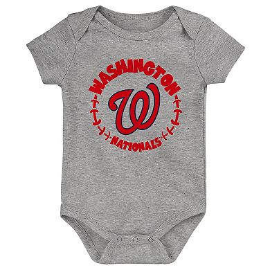 Newborn & Infant Navy/White/Heather Gray Washington Nationals Biggest Little Fan 3-Pack Bodysuit Set
