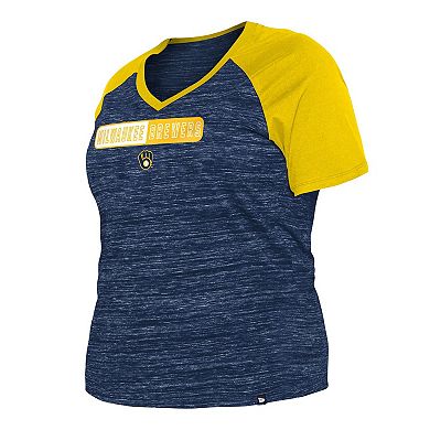 Women's New Era Navy Milwaukee Brewers Plus Size Space Dye Raglan V-Neck T-Shirt