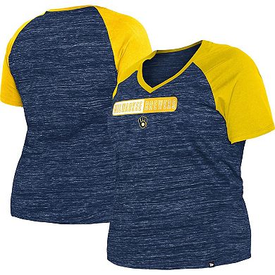 Women's New Era Navy Milwaukee Brewers Plus Size Space Dye Raglan V-Neck T-Shirt