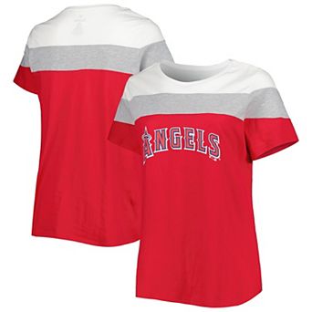 Women's White/Red Los Angeles Angels Plus Size Colorblock T-Shirt