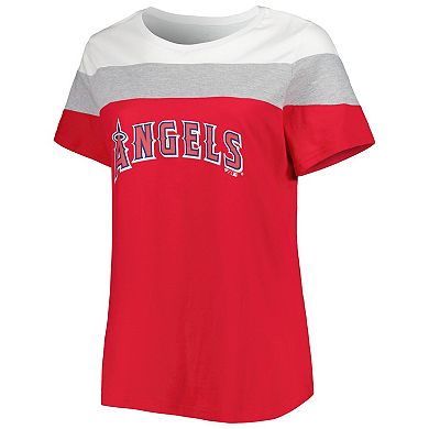 Women's White/Red Los Angeles Angels Plus Size Colorblock T-Shirt