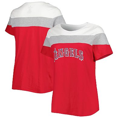 Women's White/Red Los Angeles Angels Plus Size Colorblock T-Shirt