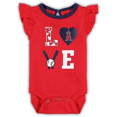Newborn & Infant Red/Navy Los Angeles Angels Three-Piece Love of Baseball Bib Bodysuit & Booties Set