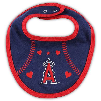 Newborn & Infant Red/Navy Los Angeles Angels Three-Piece Love of Baseball Bib Bodysuit & Booties Set
