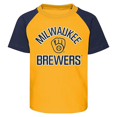 Toddler Gold/Heather Gray Milwaukee Brewers Two-Piece Groundout Baller Raglan T-Shirt & Shorts Set