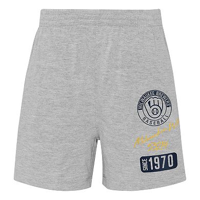 Toddler Gold/Heather Gray Milwaukee Brewers Two-Piece Groundout Baller Raglan T-Shirt & Shorts Set