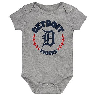 Infant Orange/White/Heather Gray Detroit Tigers Biggest Little Fan 3-Pack Bodysuit Set