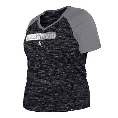 Women's New Era Black Chicago White Sox Plus Size Space Dye Raglan V-Neck T-Shirt