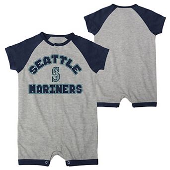 Infant Heather Gray Seattle Mariners Extra Base Hit Raglan Full-Snap Romper