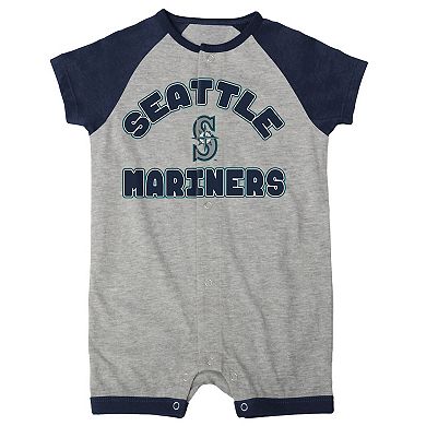 Infant Heather Gray Seattle Mariners Extra Base Hit Raglan Full-Snap Romper