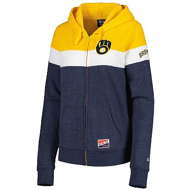 Women's New Era Heather Navy Milwaukee Brewers Colorblock Full-Zip Hoodie Jacket