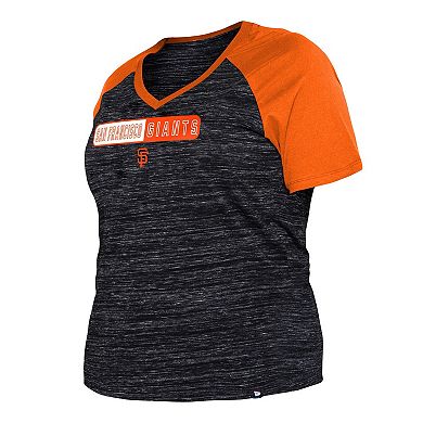 Women's New Era Black San Francisco Giants Plus Size Space Dye Raglan V-Neck T-Shirt