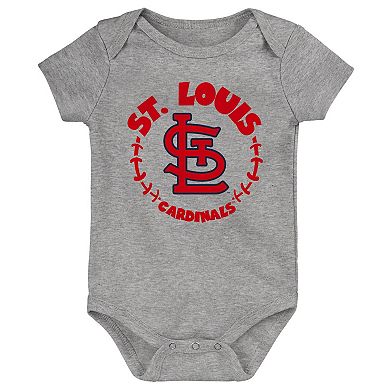 Infant Navy/White/Heather Gray St. Louis Cardinals Biggest Little Fan 3-Pack Bodysuit Set