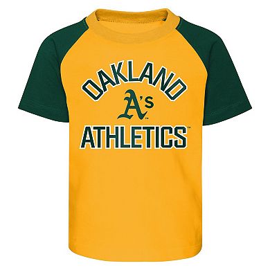 Toddler Gold/Heather Gray Oakland Athletics Two-Piece Groundout Baller Raglan T-Shirt & Shorts Set