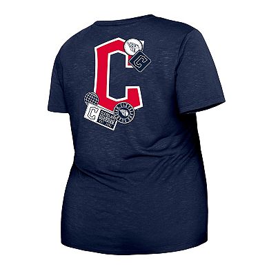 Women's New Era Navy Cleveland Guardians Plus Size Two-Hit Front Knot T-Shirt