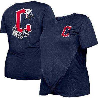 Women's New Era Navy Cleveland Guardians Plus Size Two-Hit Front Knot T-Shirt
