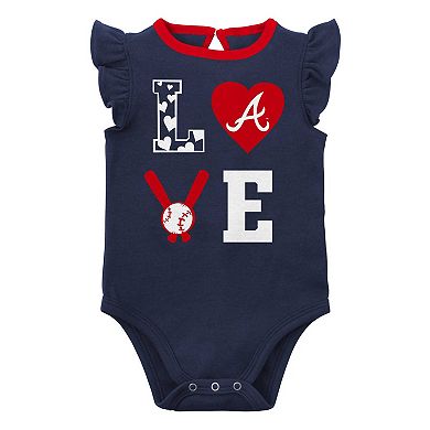 Newborn & Infant Navy/Red Atlanta Braves Three-Piece Love of Baseball Bib Bodysuit & Booties Set
