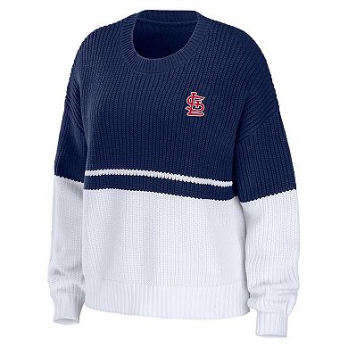Women's WEAR by Erin Andrews Navy/White St. Louis Cardinals Chunky Pullover Sweatshirt