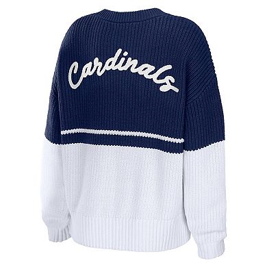 Women's WEAR by Erin Andrews Navy/White St. Louis Cardinals Chunky Pullover Sweatshirt