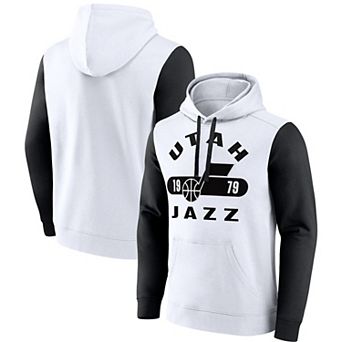 Men's Fanatics Branded White/Black Utah Jazz Attack Colorblock Pullover Hoodie