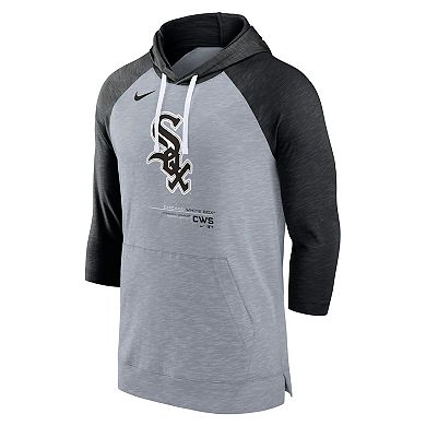 Men's Nike Heather Gray/Heather Black Chicago White Sox Baseball Raglan 3/4-Sleeve Pullover Hoodie