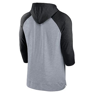 Men's Nike Heather Gray/Heather Black Chicago White Sox Baseball Raglan 3/4-Sleeve Pullover Hoodie