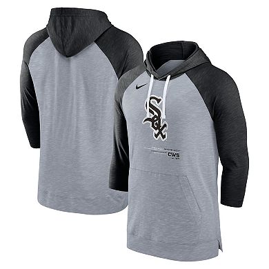 Men's Nike Heather Gray/Heather Black Chicago White Sox Baseball Raglan 3/4-Sleeve Pullover Hoodie