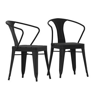 Merrick Lane Clarkton Set of Two Indoor/Outdoor Poly Resin Stacking Arm Chair with Vertical Slat Back and Slatted Seat