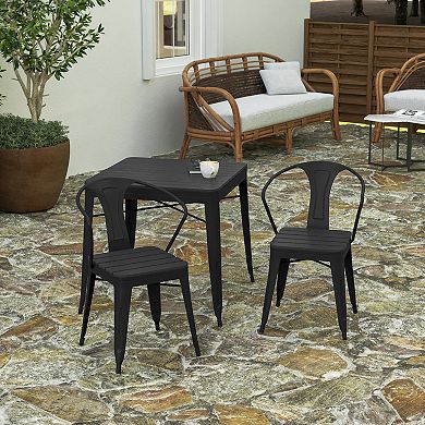 Merrick Lane Clarkton Set of Two Indoor/Outdoor Poly Resin Stacking Arm Chair with Vertical Slat Back and Slatted Seat